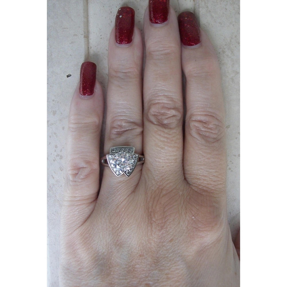 STAINLESS STEEL 2.5 Carat Round Cut Cubic Zirconia Ring - Picture 4 of 14